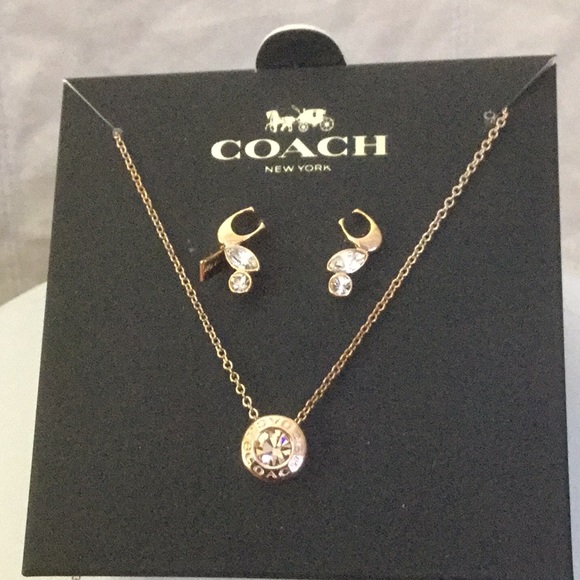 Coach Jewelry - NewRoseGoldCoach16”W/2” Necklace W/RndPend&Earings